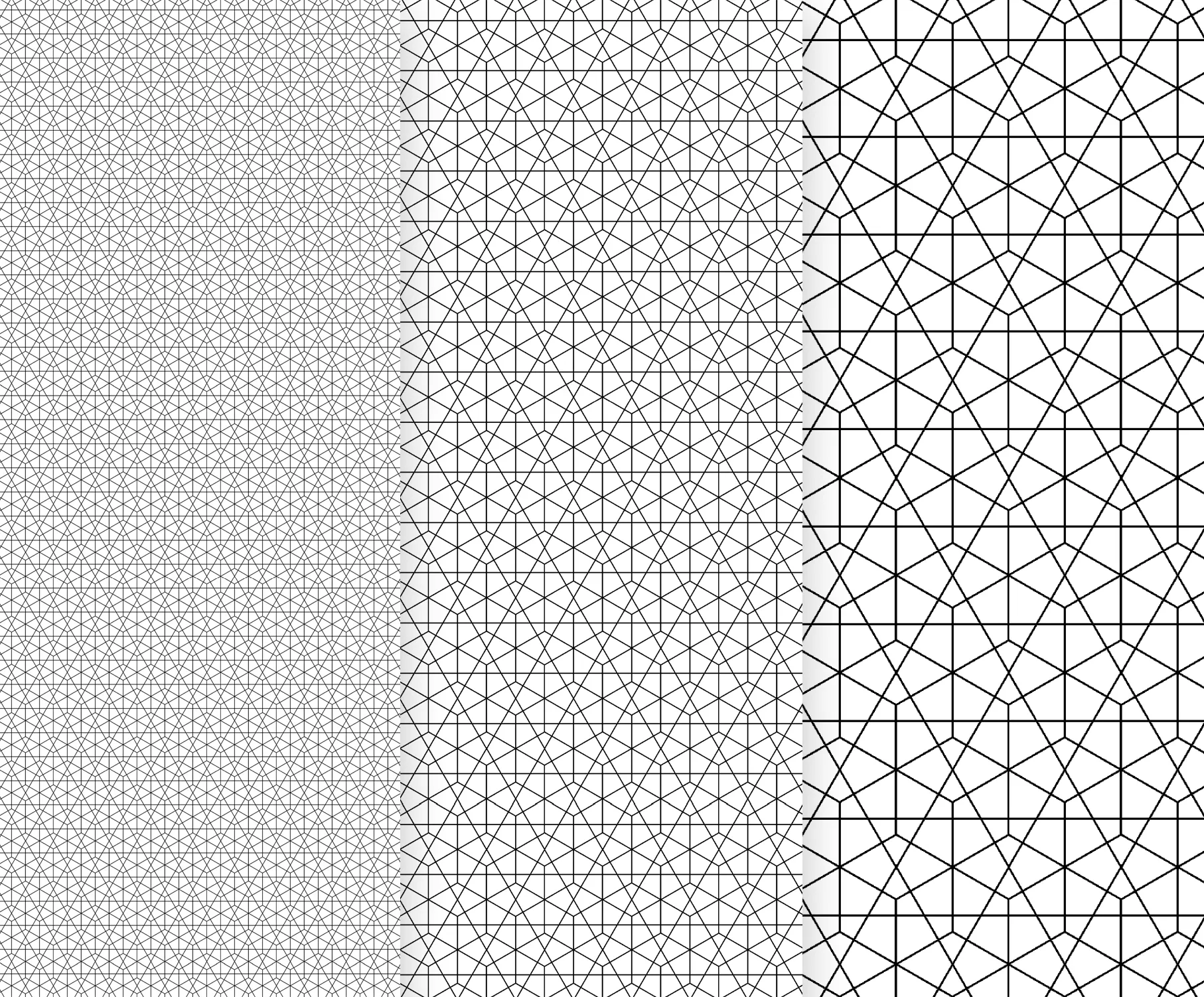 Drie verticale panelen met verschillende geometrische patroondesigns in zwart-wit, geschikt voor aangepaste sportkleding.