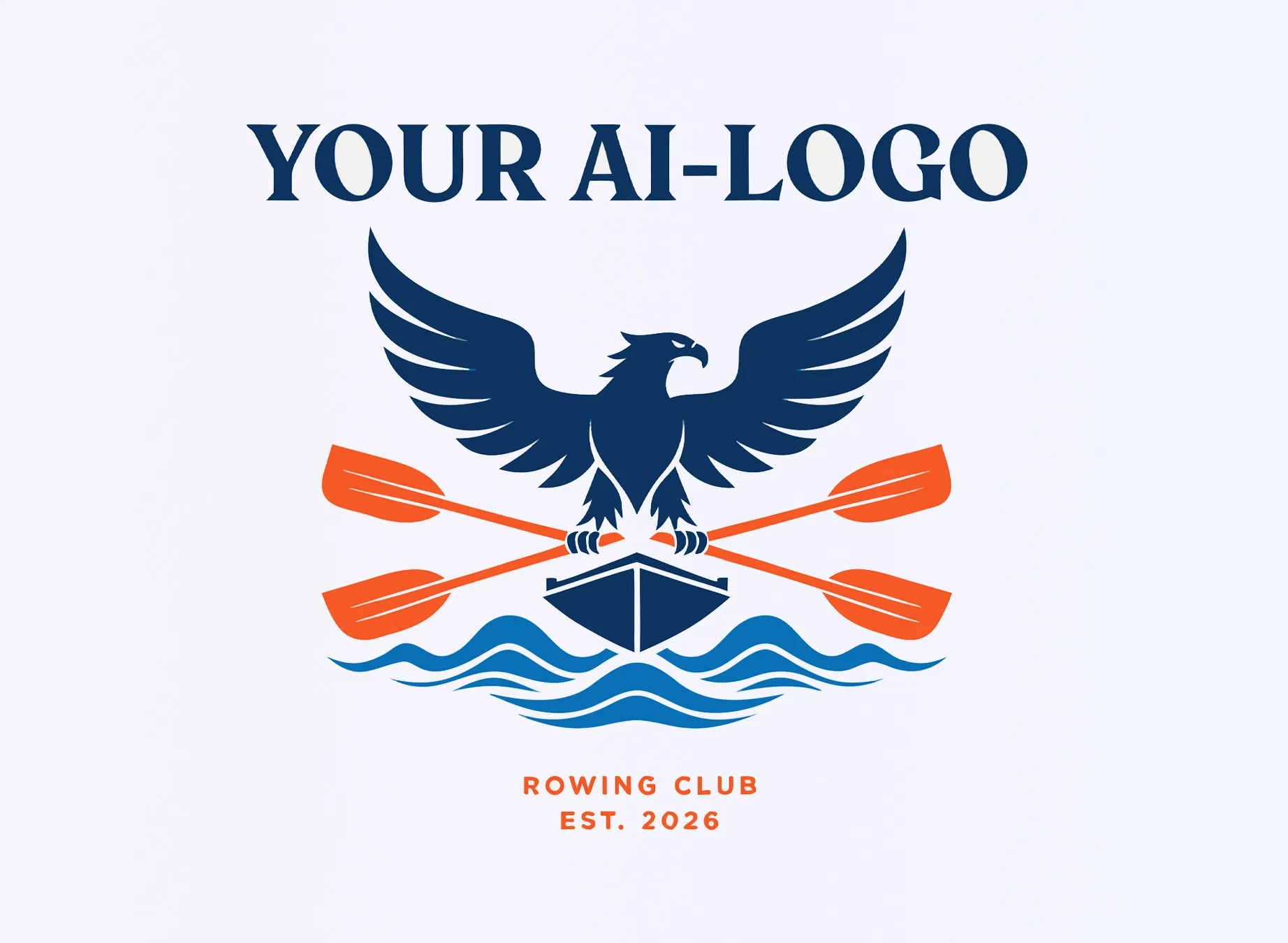 Een gestileerd logo van een roeiclub met een adelaar die een boot en twee riemen boven golven houdt.